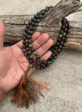 Dragon Blood Jasper 108 Bead Mala • Hand-Knotted Meditation Prayer Necklace • Yoga Jewelry • Spiritual Gift • Natural Gemstone Mala Beads - DharmaObjects