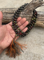 Dragon Blood Jasper 108 Bead Mala • Hand-Knotted Meditation Prayer Necklace • Yoga Jewelry • Spiritual Gift • Natural Gemstone Mala Beads - DharmaObjects