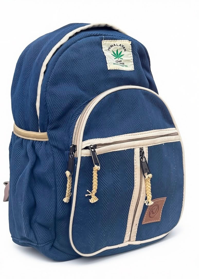 KayJayStyles Blue Handmade Hemp Backpack – Small Lightweight Nepal Daypack