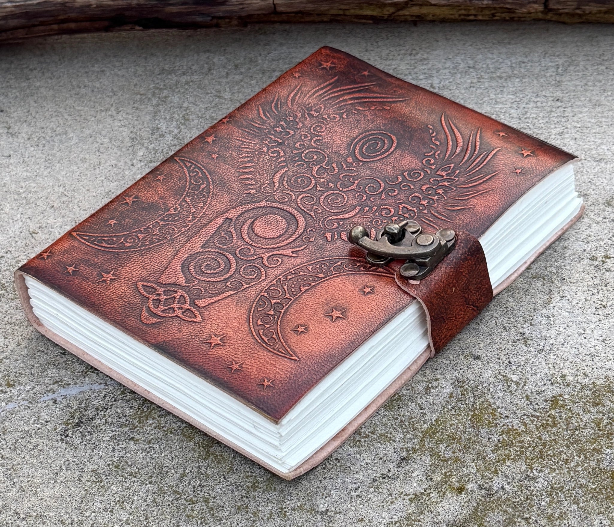 Handmade Moon Goddess Embossed Leather Journal