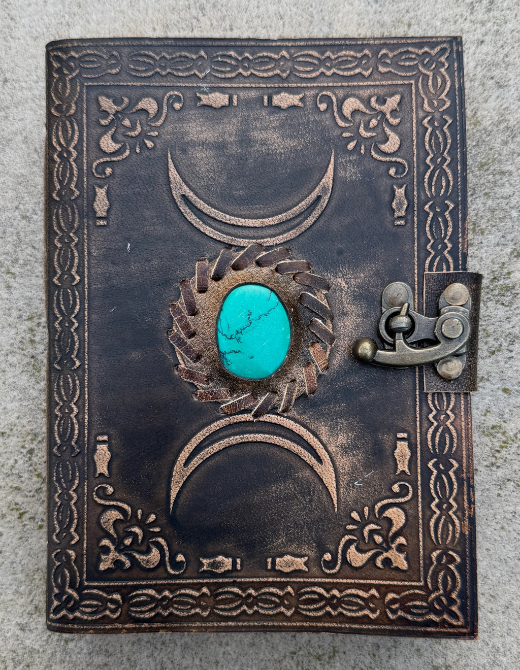 Handmade Triple Moon Embossed Leather Journal