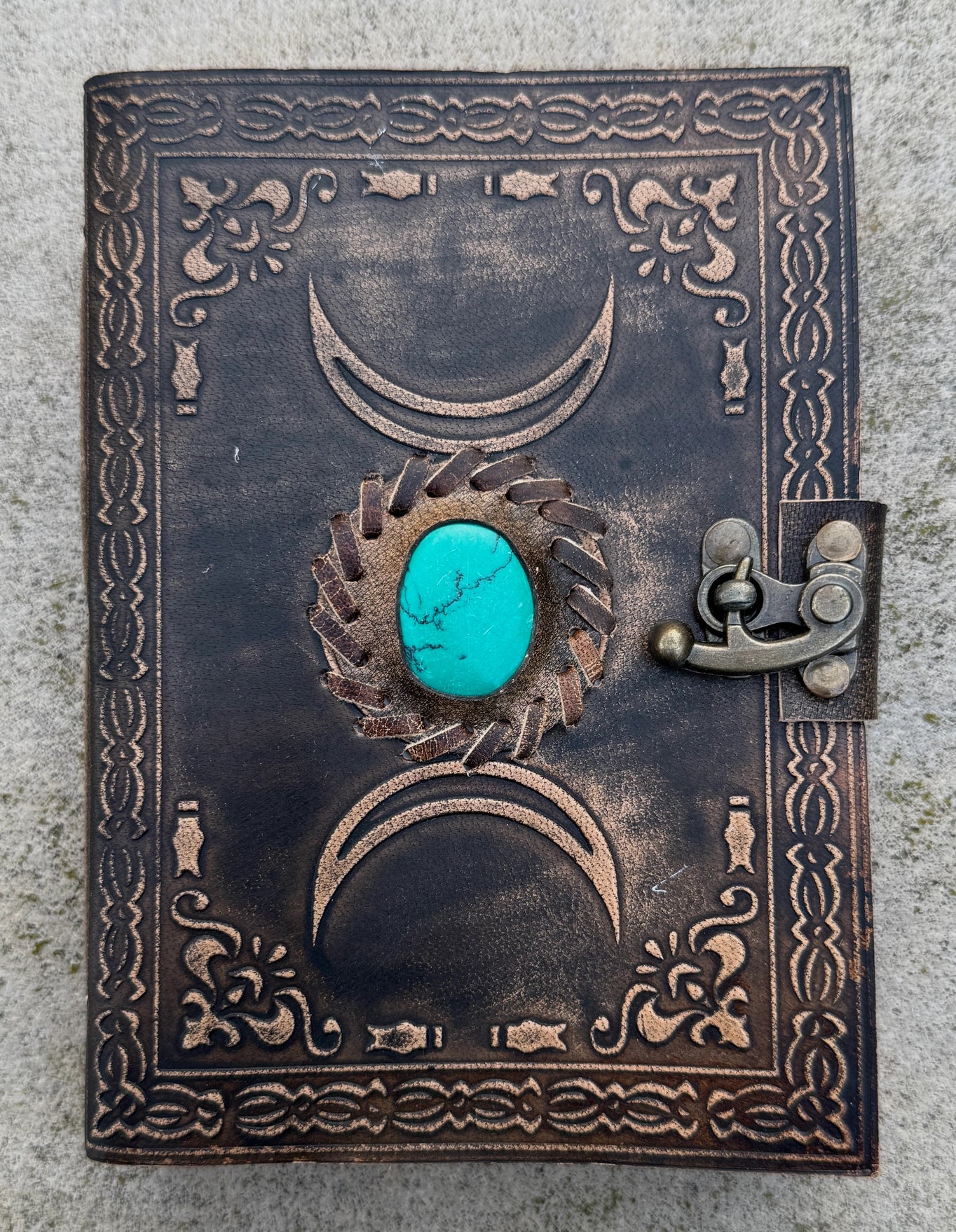 Handmade Triple Moon Embossed Leather Journal