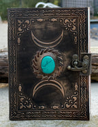 Handmade Triple Moon Embossed Leather Journal