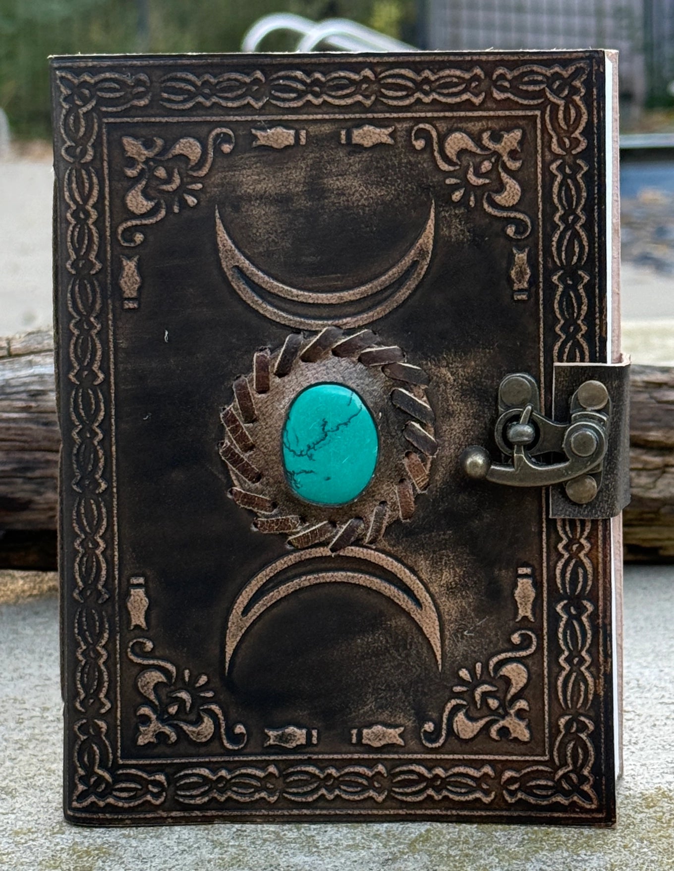 Handmade Triple Moon Embossed Leather Journal