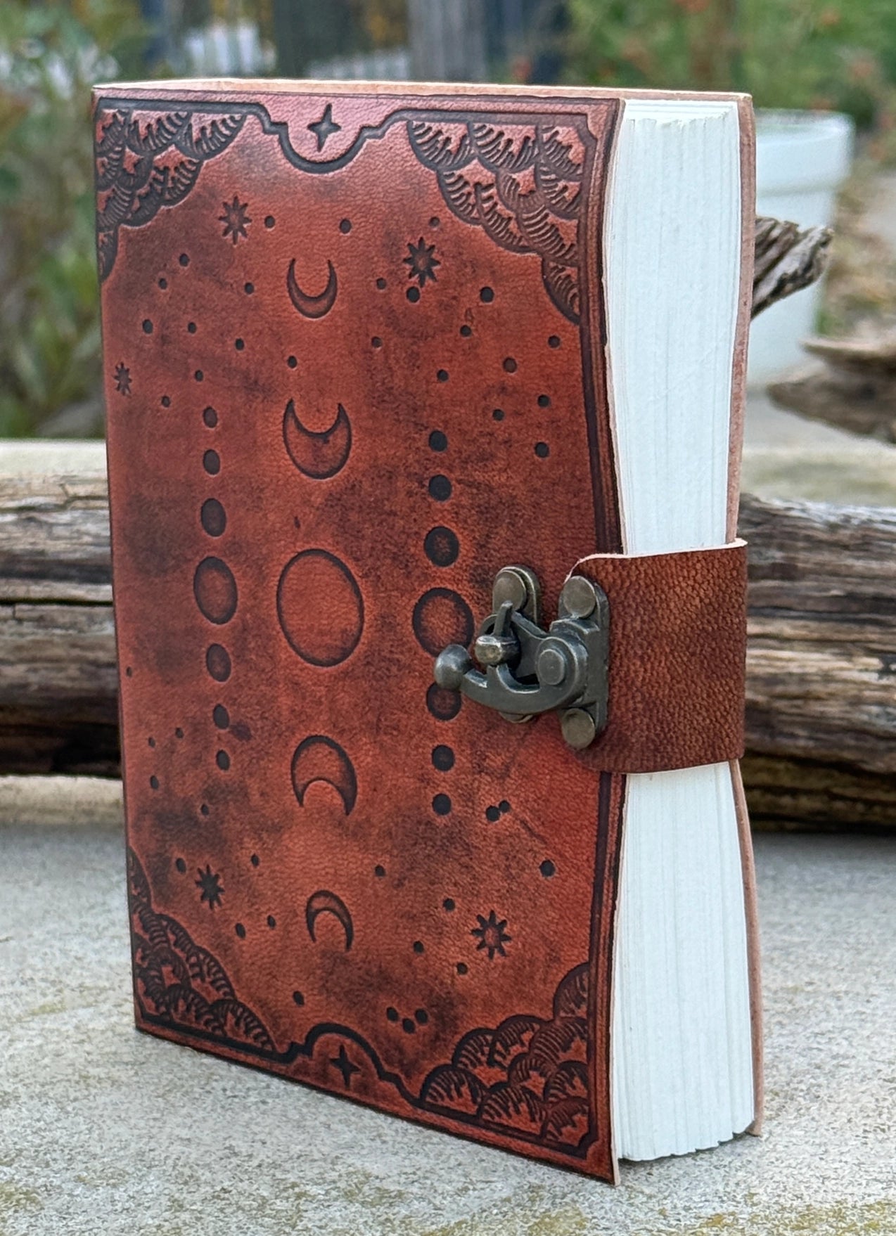 Handmade Moon Phases Embossed Leather Journal
