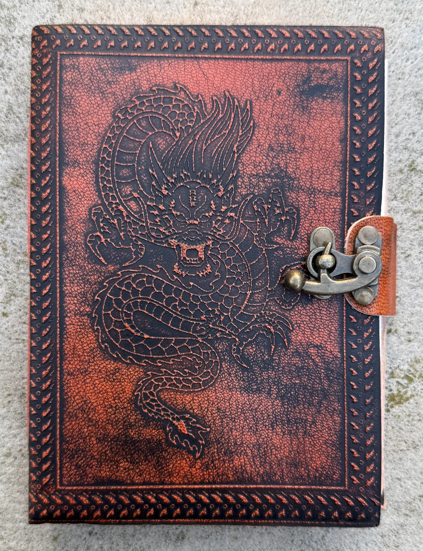 Handmade Year of the Dragon Embossed Leather Journal