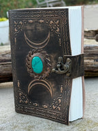 Handmade Triple Moon Embossed Leather Journal