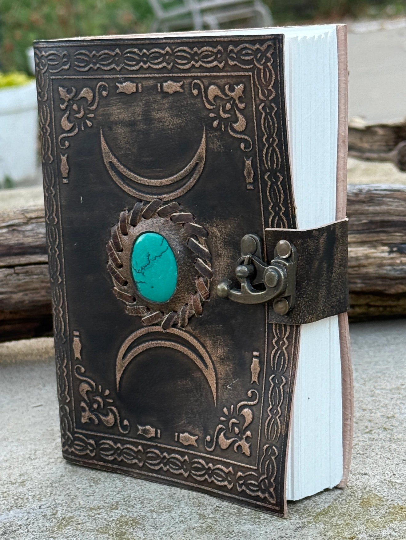 Handmade Triple Moon Embossed Leather Journal