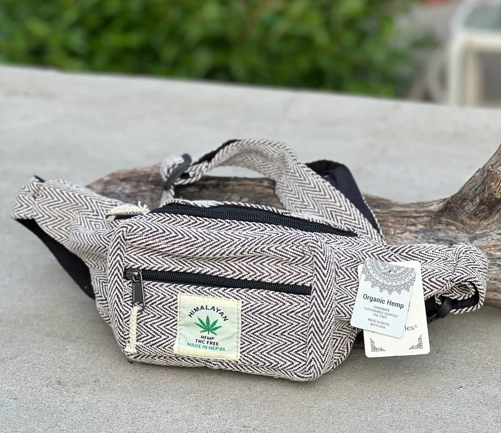 Boho Style Hemp Fanny Pack – Handmade Adjustable Waist & Crossbody Bag