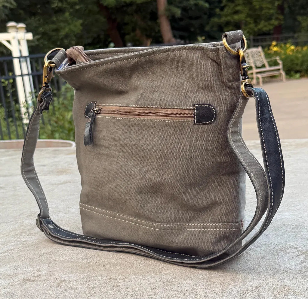 Upcycled Military Tent And Cowhide Crossbody Bag - DharmaObjects