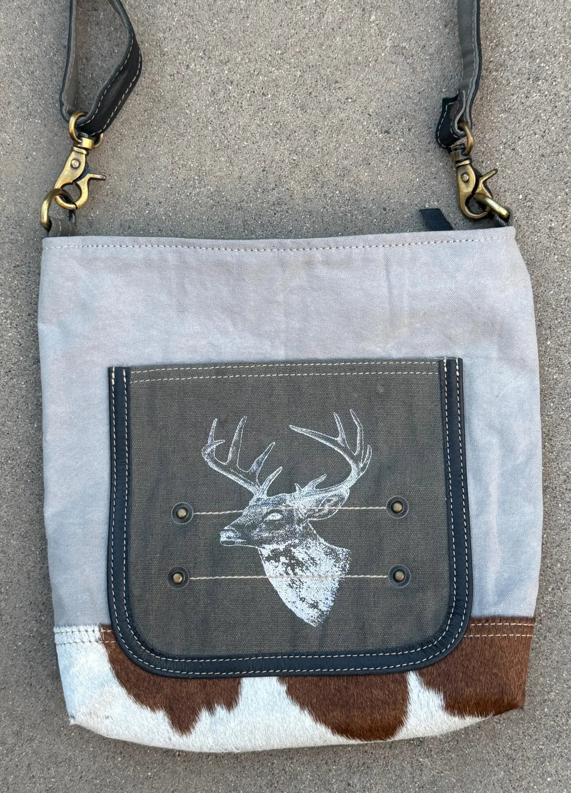 Upcycled Military Tent And Cowhide Crossbody Bag - DharmaObjects
