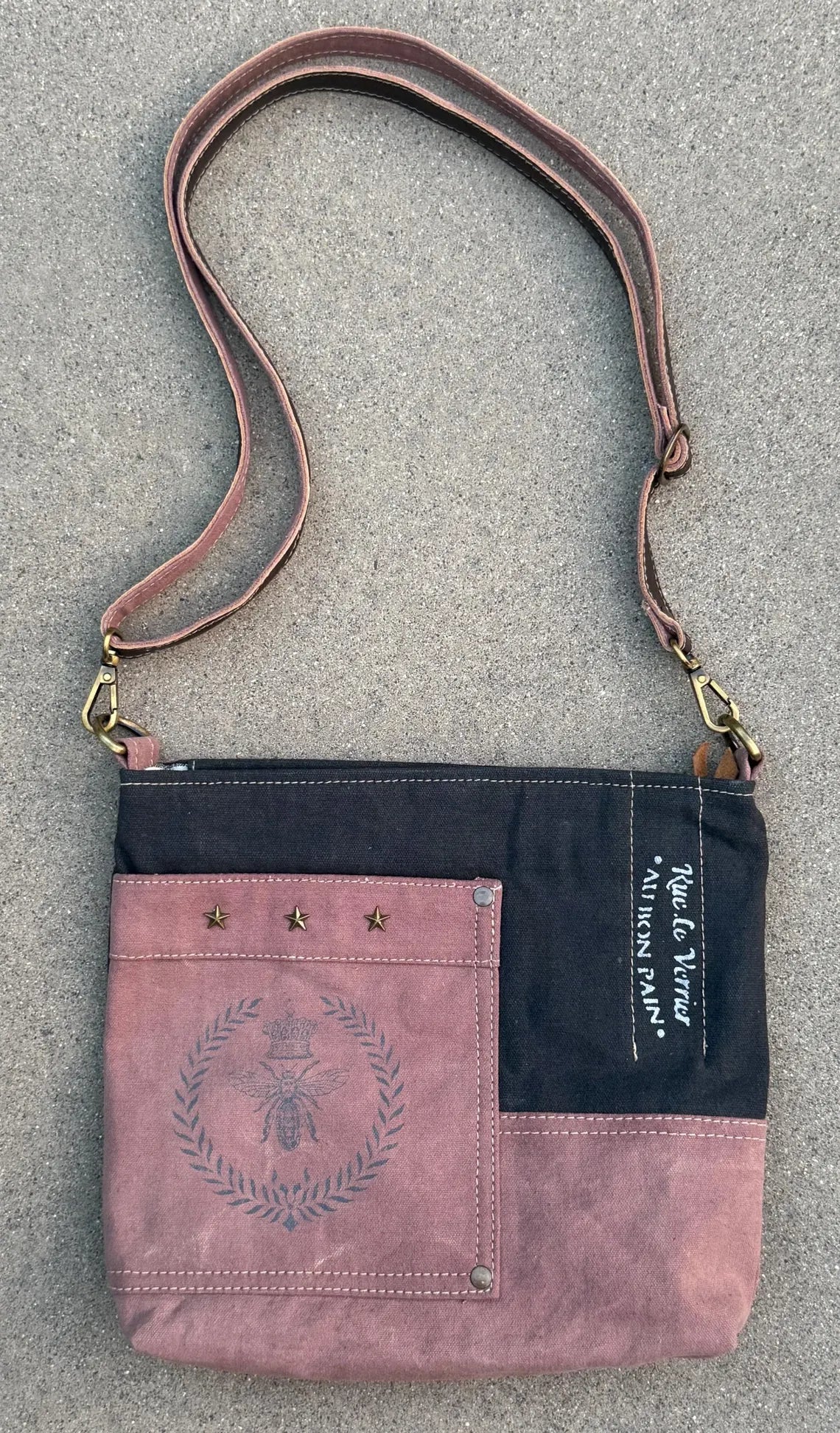 Queen Bee Rustic Upcycled Military Canvas Bag - DharmaObjects