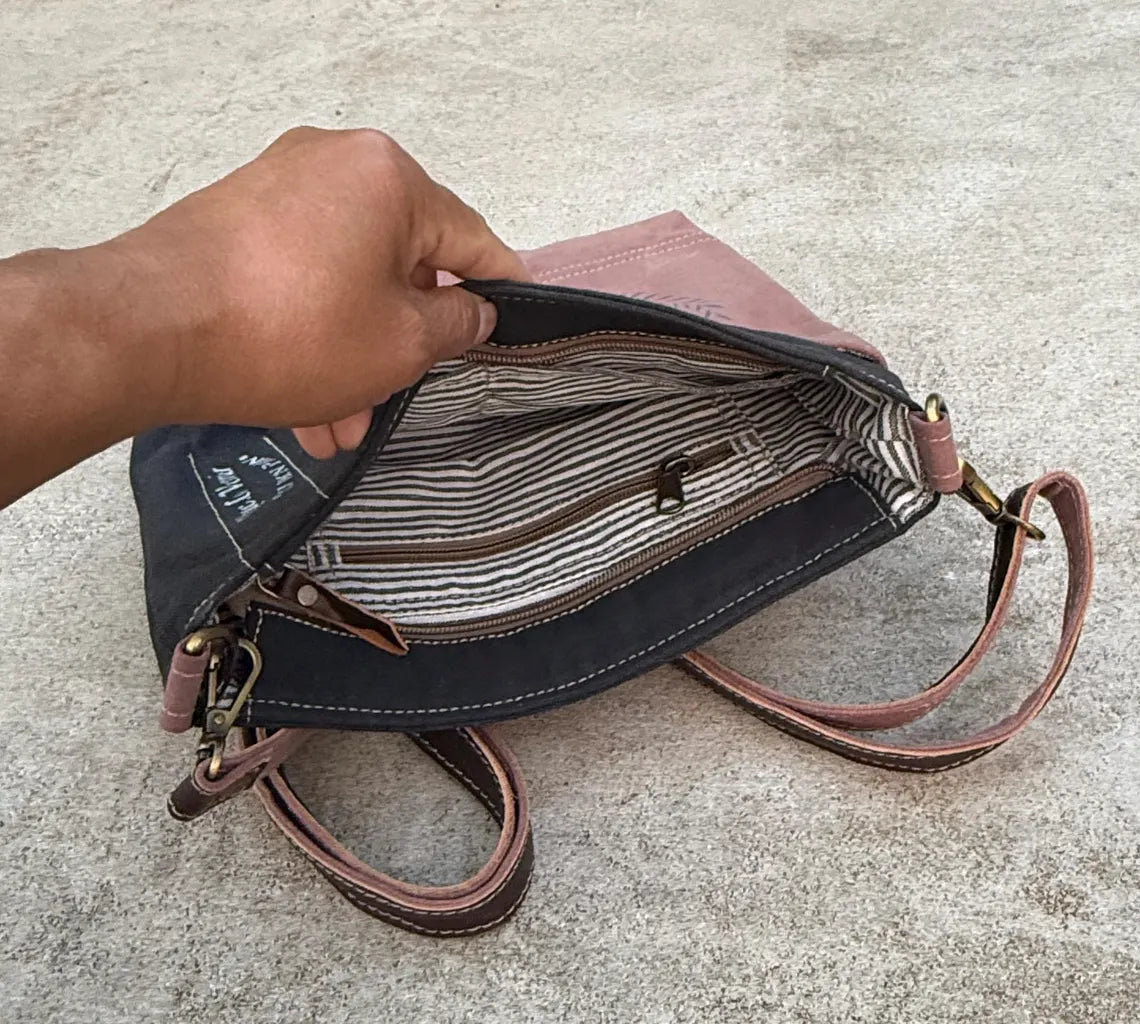 Queen Bee Rustic Upcycled Military Canvas Bag - DharmaObjects