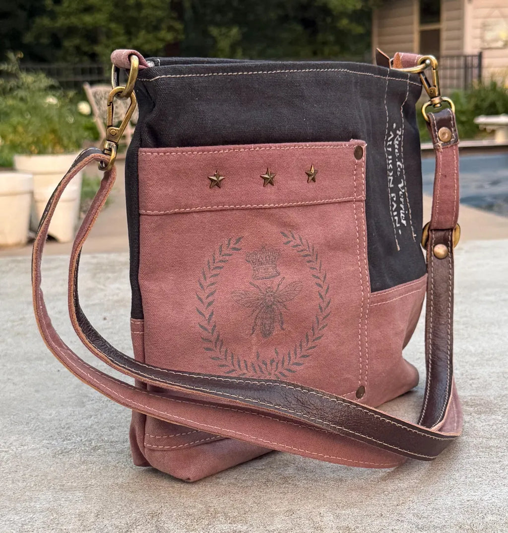 Queen Bee Rustic Upcycled Military Canvas Bag - DharmaObjects