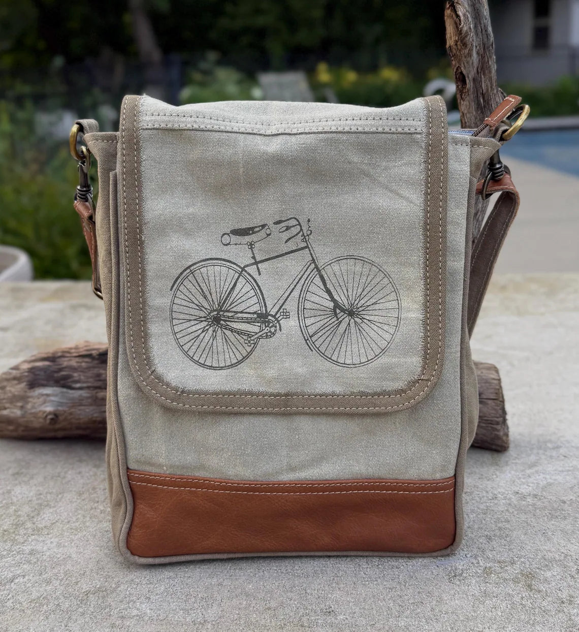 Upcycled Military Tent Crossbody Bag: Eco-Friendly Leather & Brass - DharmaObjects