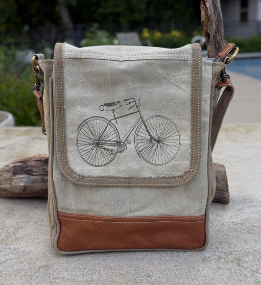 Upcycled Military Tent Crossbody Bag: Eco-Friendly Leather & Brass - DharmaObjects
