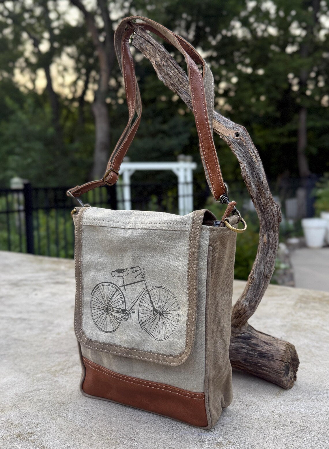 Upcycled Military Tent Crossbody Bag: Eco-Friendly Leather & Brass - DharmaObjects