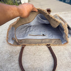 Recycled Military Tent Tote: Large Eco-Friendly Market Bag with Leather Accents - DharmaObjects