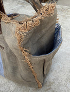 Recycled Military Tent Tote: Large Eco-Friendly Market Bag with Leather Accents - DharmaObjects