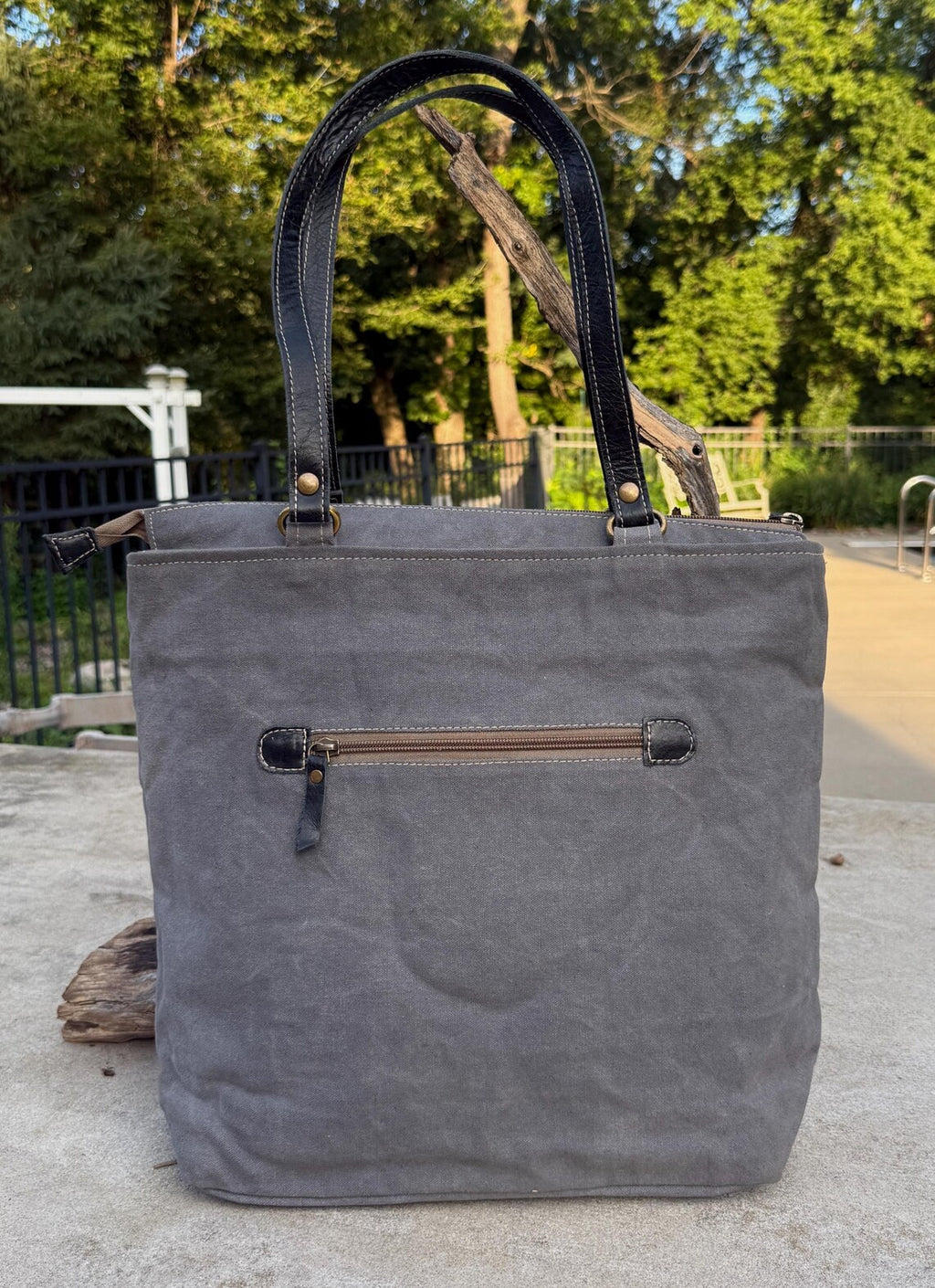 Recycled Military Tent Tote – Large Canvas Market Bag with Leather Straps - DharmaObjects