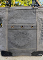 Recycled Military Tent Tote – Large Canvas Market Bag with Leather Straps - DharmaObjects