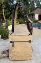 Repurposed Military Tent Crossbody Bag: Leather Trim & Brass Hardware - DharmaObjects