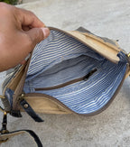 Repurposed Military Tent Crossbody Bag: Leather Trim & Brass Hardware - DharmaObjects