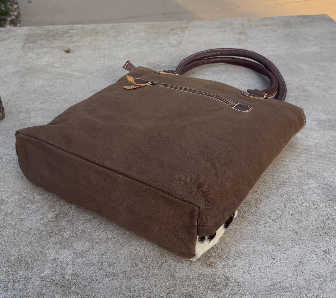 Eco-Friendly Shoulder Bag –  Recycled Upcycled Military Tent & Leather with Brass Hardware - DharmaObjects