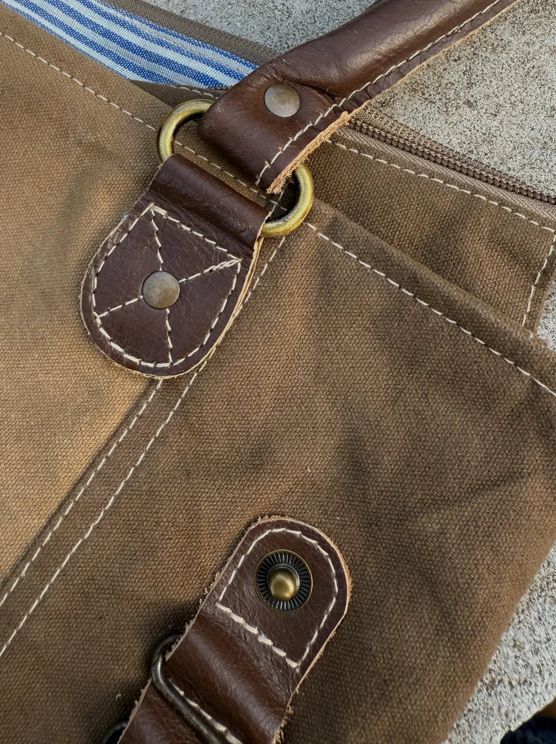 Eco-Friendly Shoulder Bag –  Recycled Upcycled Military Tent & Leather with Brass Hardware - DharmaObjects