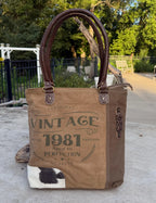 Eco-Friendly Shoulder Bag –  Recycled Upcycled Military Tent & Leather with Brass Hardware - DharmaObjects