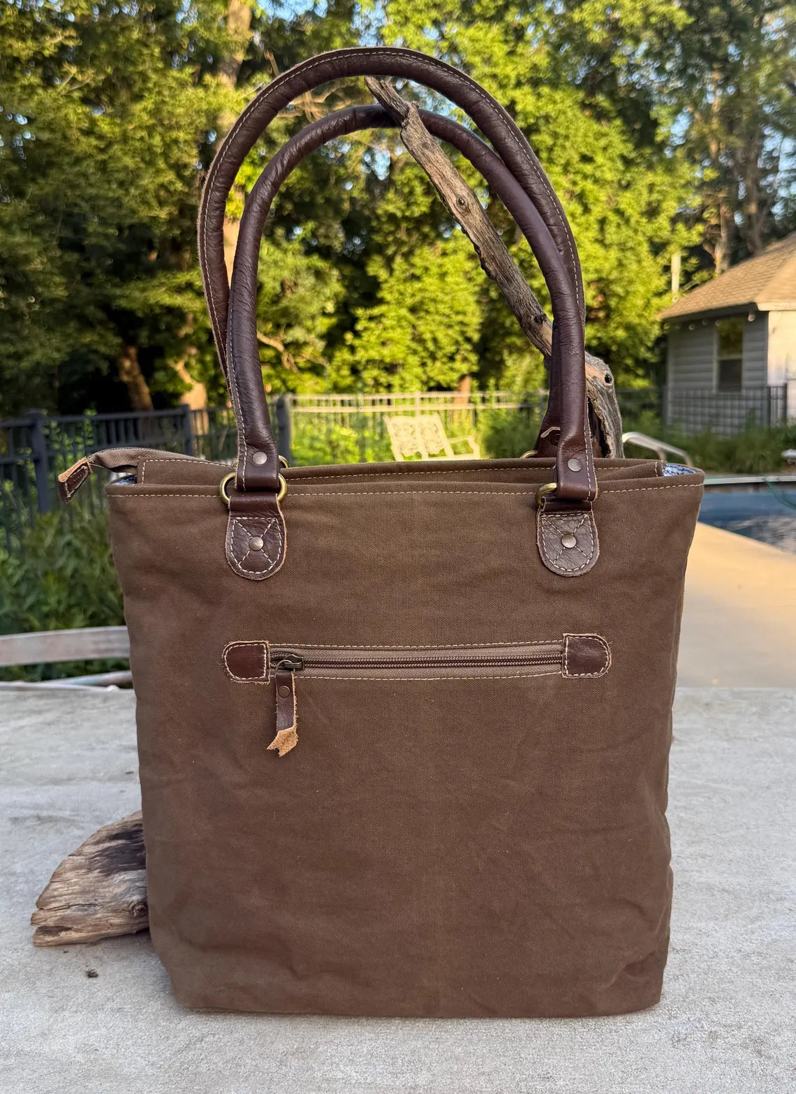 Eco-Friendly Shoulder Bag –  Recycled Upcycled Military Tent & Leather with Brass Hardware - DharmaObjects