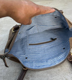 Eco-Friendly Shoulder Bag –  Recycled Upcycled Military Tent & Leather with Brass Hardware - DharmaObjects