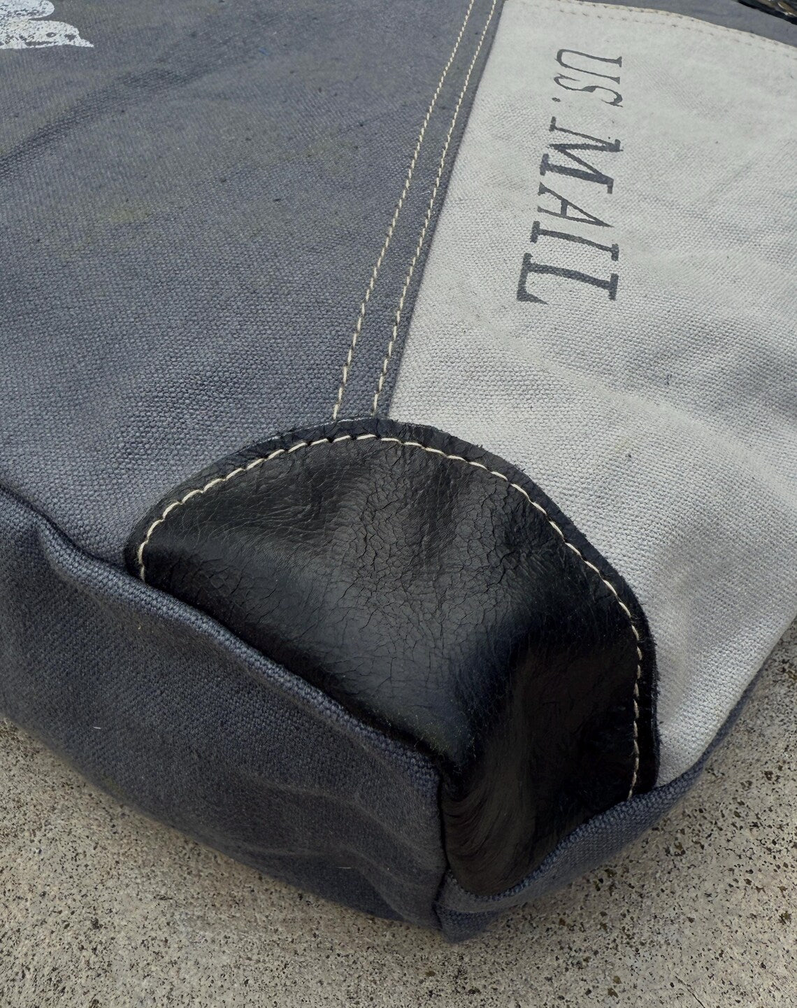 Recycled Military Tent Tote: Large Eco-Friendly Market Bag with Leather Handles - DharmaObjects