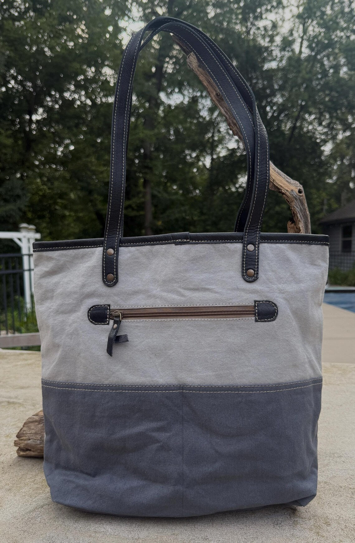 Recycled Military Tent Tote: Large Eco-Friendly Market Bag with Leather Handles - DharmaObjects