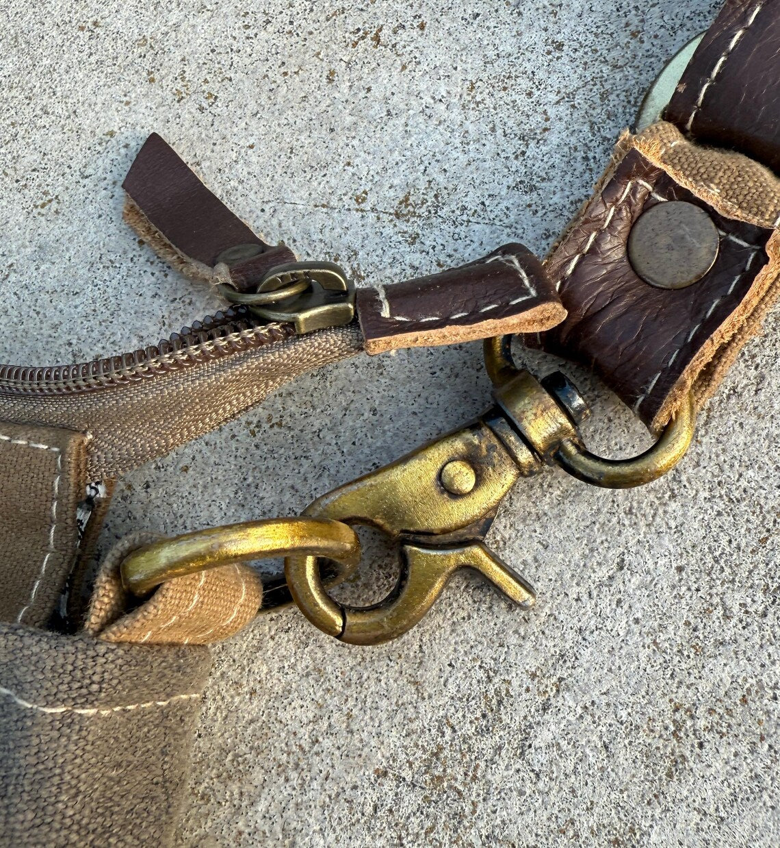 Upcycled Military Canvas Crossbody – Featuring Genuine Leather & Brass Details - DharmaObjects