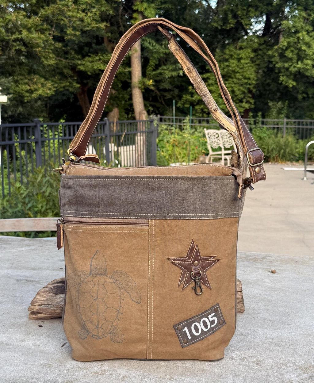 Upcycled Military Canvas Crossbody – Featuring Genuine Leather & Brass Details - DharmaObjects