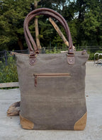 Eco-Friendly Shoulder Bag – Recycled Upcycled Military Tent & Leather with Brass Hardware - DharmaObjects