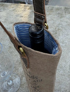 Upcycled Military Tent Canvas Wine Bag: Rustic Leather Carrier - DharmaObjects