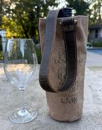 Upcycled Military Tent Canvas Wine Bag: Rustic Leather Carrier - DharmaObjects