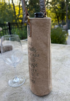 Upcycled Military Tent Canvas Wine Bag: Rustic Leather Carrier - DharmaObjects