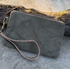Recycled Military Canvas Wristlet: Rustic Adventure Clutch, Eco-Friendly Makeup Bag - DharmaObjects