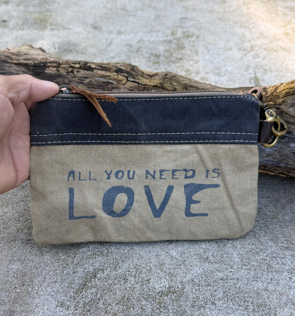 Recycled Military Canvas Wristlet: Vintage Clutch, Eco-Friendly Makeup Bag - DharmaObjects