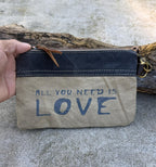 Recycled Military Canvas Wristlet: Vintage Clutch, Eco-Friendly Makeup Bag - DharmaObjects