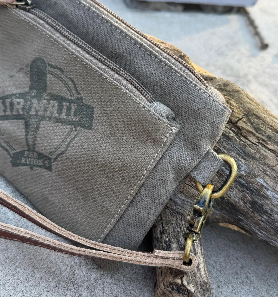 Recycled Military Canvas Wristlet: Vintage Star Clutch, Eco-Friendly Makeup Bag - DharmaObjects