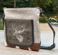 Upcycled Military Tent And Cowhide Crossbody Bag - DharmaObjects