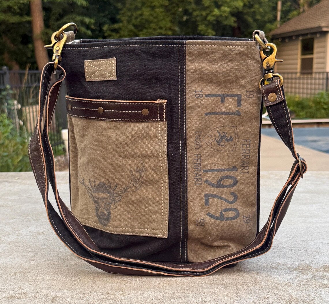 Repurposed Military Canvas Rustic Deer Bag - DharmaObjects