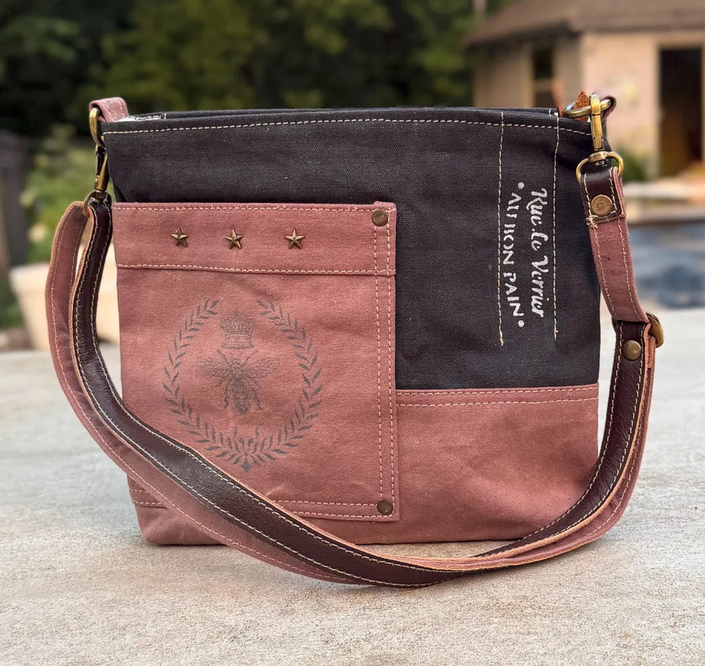 Queen Bee Rustic Upcycled Military Canvas Bag - DharmaObjects