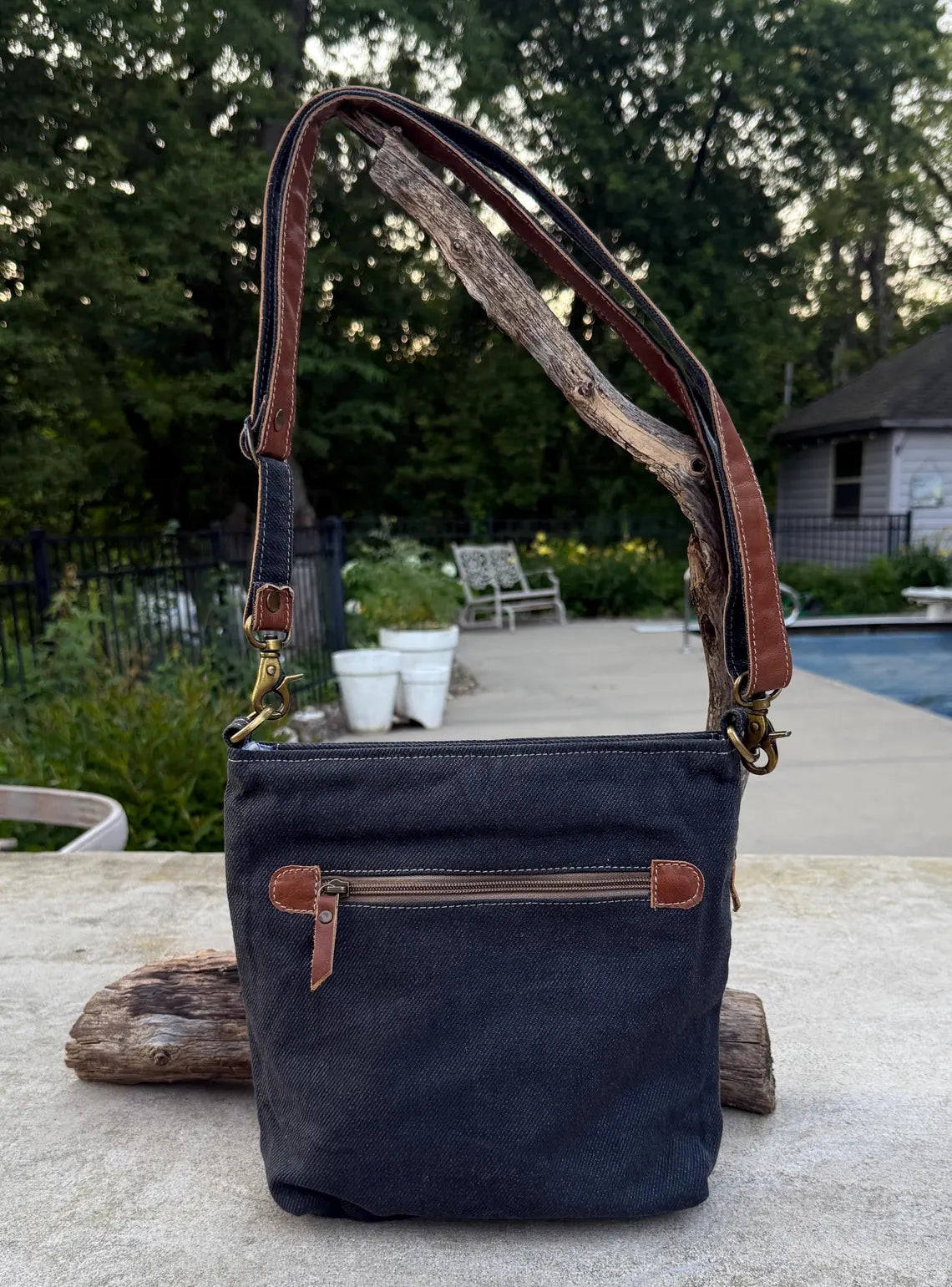 Repurposed Military Tent Moon Cat Crossbody Bag - DharmaObjects