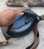 Repurposed Military Tent Moon Cat Crossbody Bag - DharmaObjects