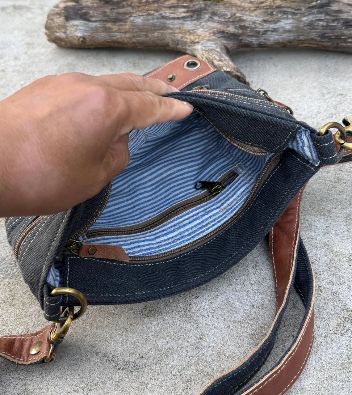 Repurposed Military Tent Moon Cat Crossbody Bag - DharmaObjects
